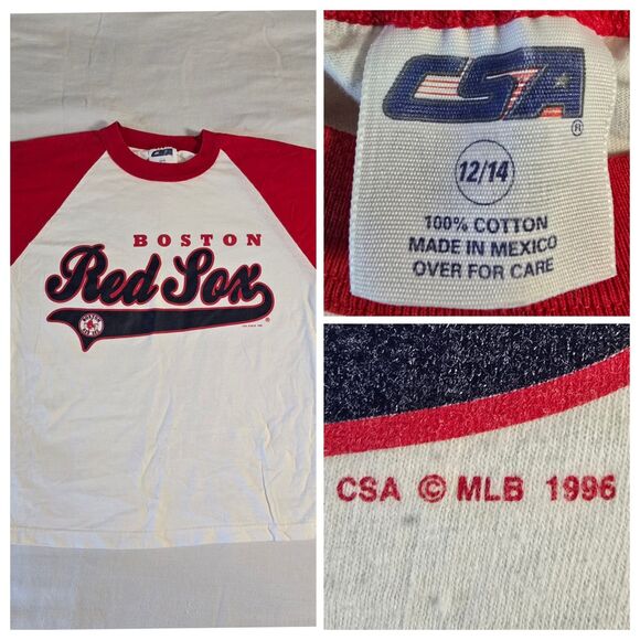 Vintage 1996 Boston Red Sox Raglan Shirt Youth L MLB CSA Tag Baseball Team Kids - Picture 1 of 11